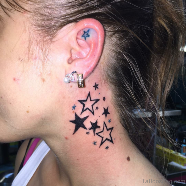 Awesome Stars Neck Tattoo