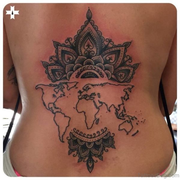 Awesome World Map Tattoo On Back