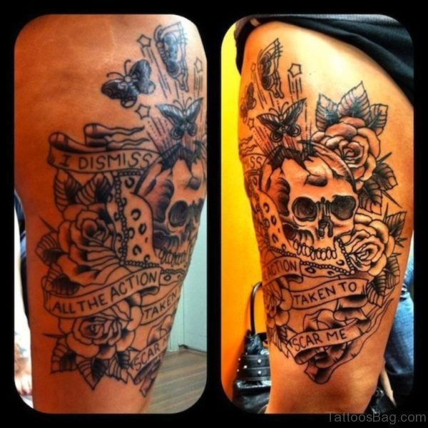 Awesome Skull And Rose Tattoo