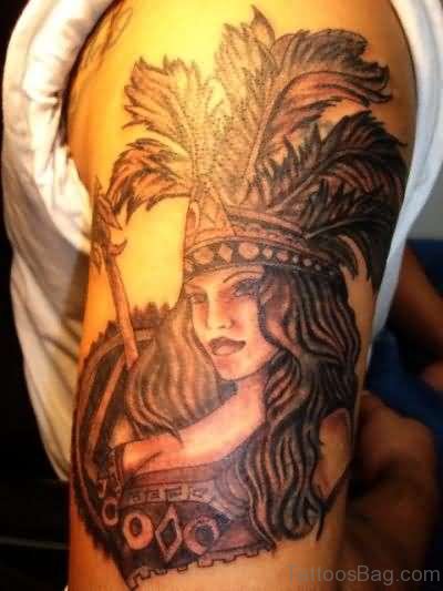 Aztec Tattoo On Left Shoulder