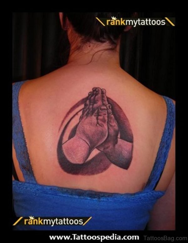 Baby Praying Hands Tattoo On Upper Back