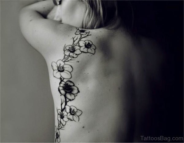 Black And Grey Cherry Blossom Tattoo