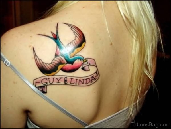 Banner And Flying Bird Tattoo