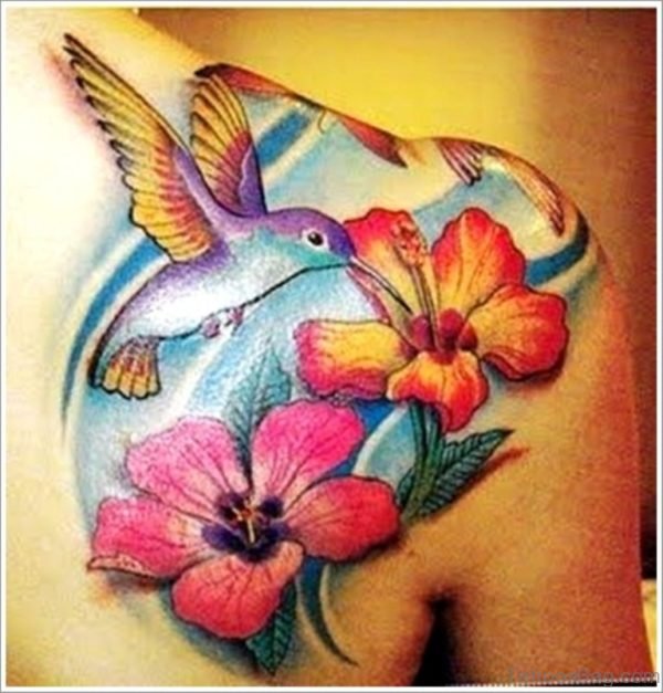 Beautiful Hummingbird Tattoo On Back