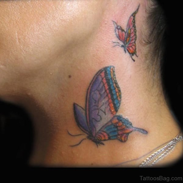 Beautiful Butterfly Neck Tattoo