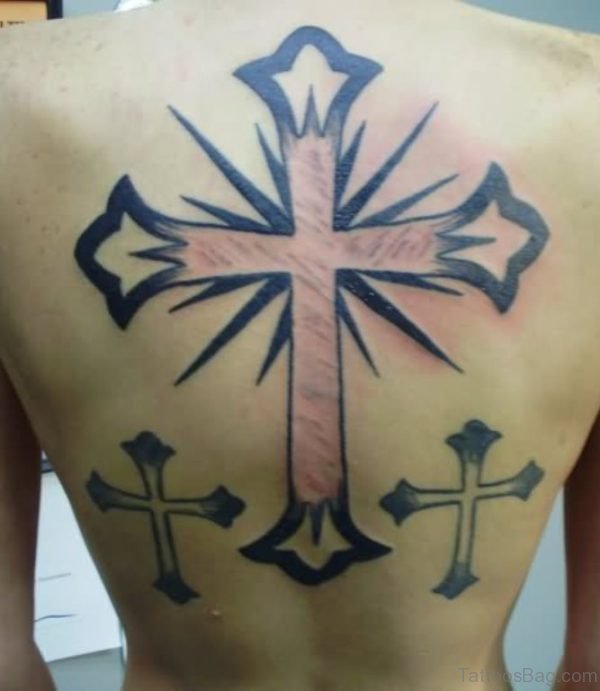 Beautiful  Cross Tattoo On Back