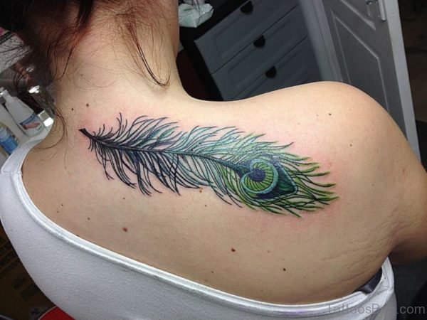 Beautiful Green Peacock Feather Tattoo