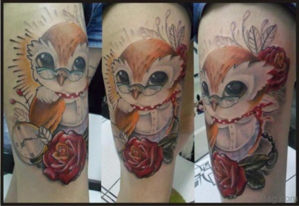 Beautiful Owl Tattoo Design On Thigh 