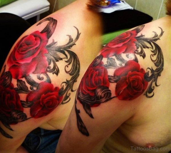 Beautiful Red Roses Shoulder Tattoo