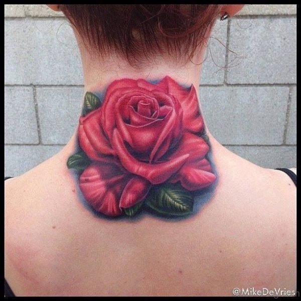 Beautiful Rose Tattoo For Neck