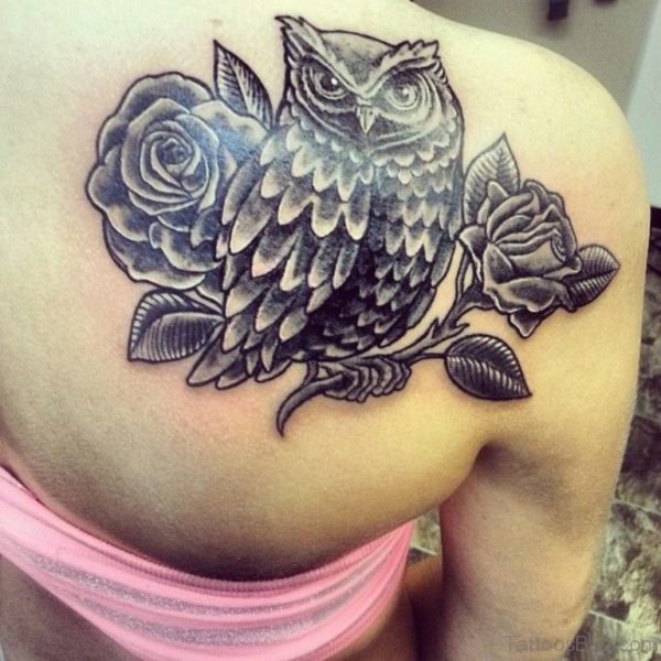Beautiful Rose and Owl Tattoo