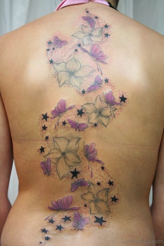 Beautiful Stars And Flowers Tattoo