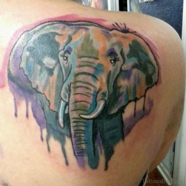 Big Elephant Face Tattoo On Shoulder