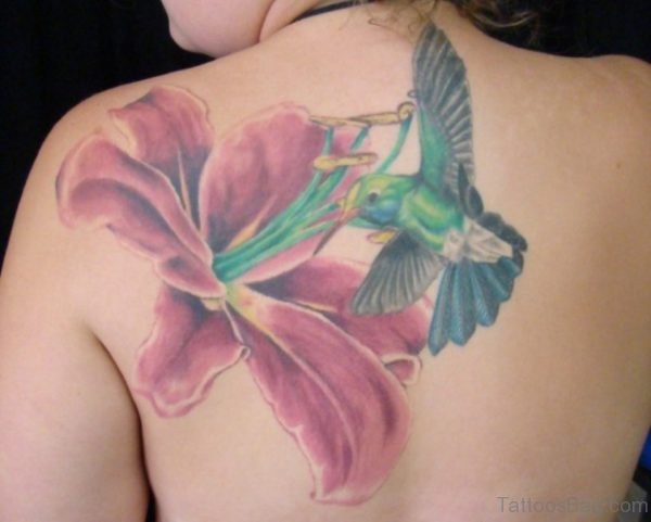 Big Flower And Hummingbird Tattoo