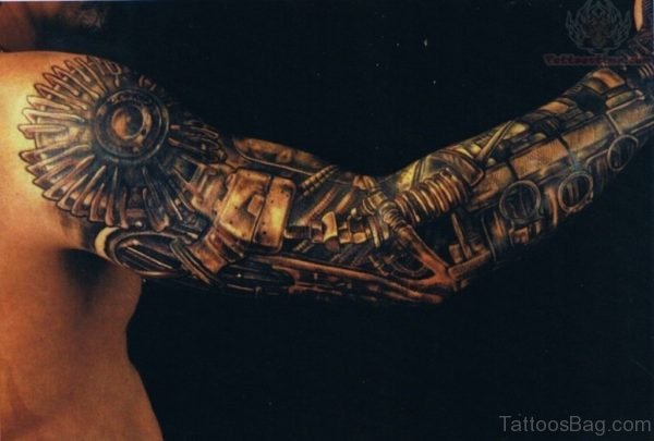 Bio Mechanical Tattoo Design On Full Sleeve