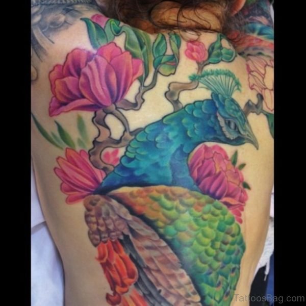 Bird And Pink Flower Tattoo