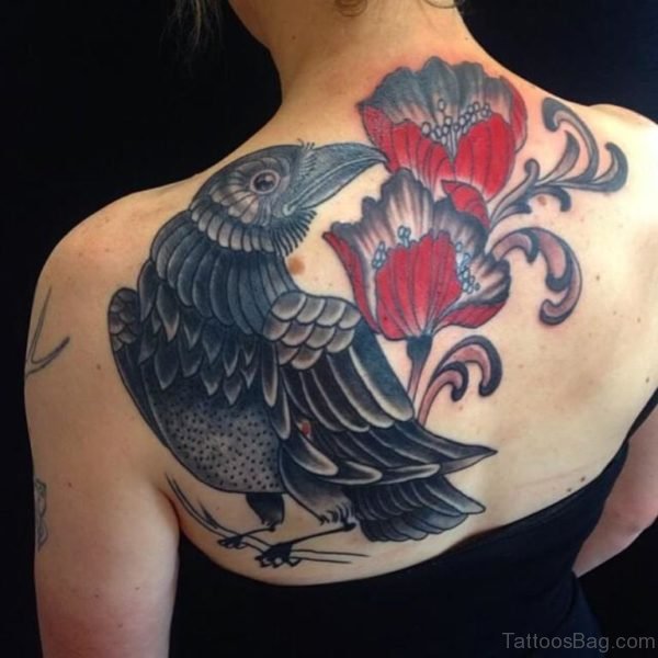 Bird with Poppy Tattoo Design