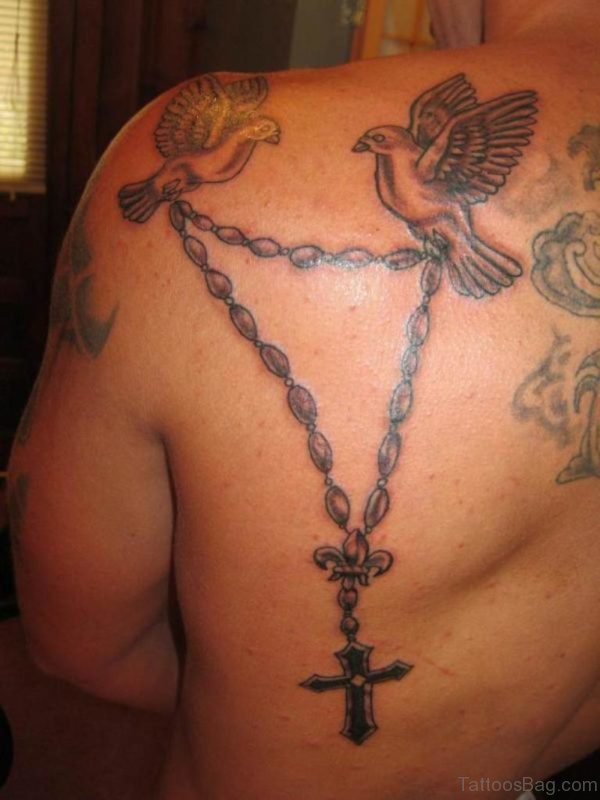 Birds Flying With  Rosary Tattoo