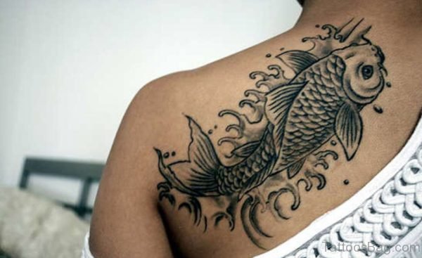 Black And Grey Fish Shoulder Tattoo