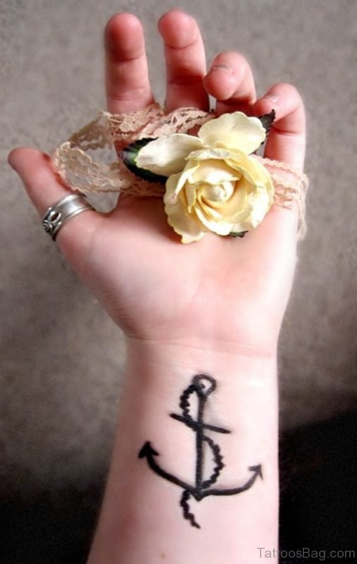 Black Anchor Rope Tattoo On Wrist