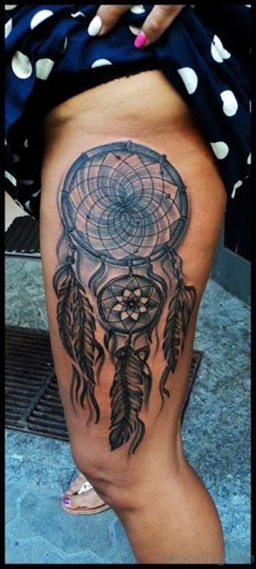 Black And Grey Dreamcatcher Tattoo