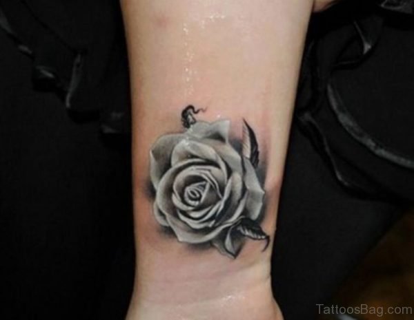 Black And Grey Rose Tattoo On Wrist