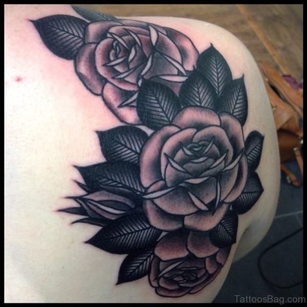 Black And Grey Shoulder Tattoo
