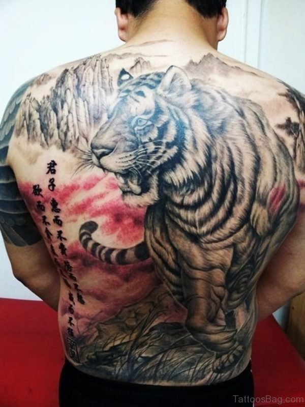 Black And Grey Tiger Tattoo