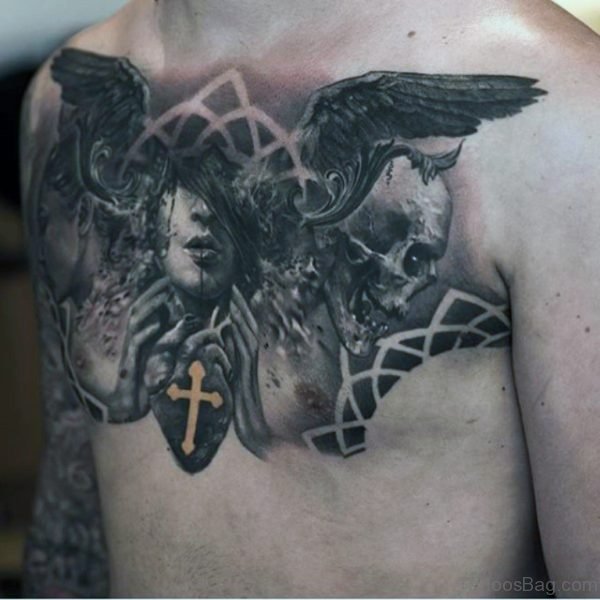 Black Angel Face Tattoo