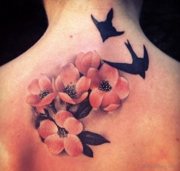Black Birds And Flower Tattoo