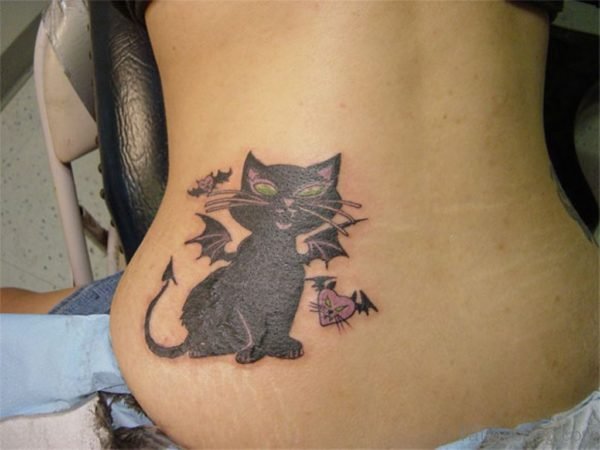 Black Cat Tattoo On Lower Back
