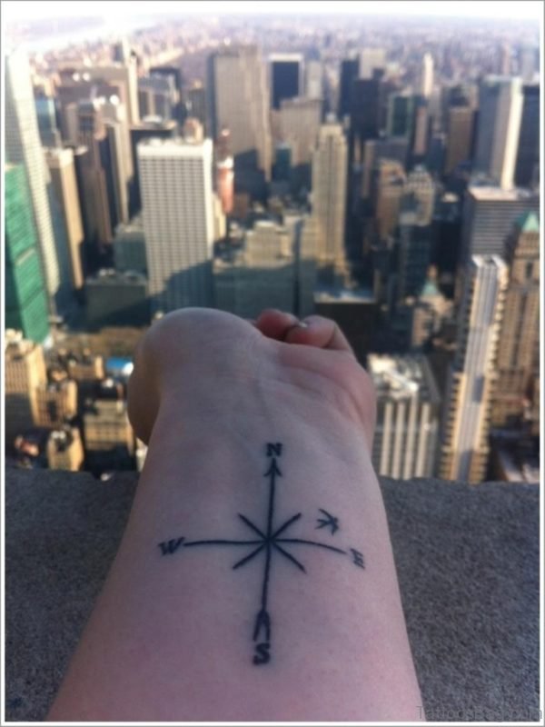 Black Compass Tattoo On Wrist 