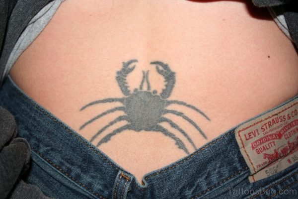 Black Crab Tattoo On Lower Back