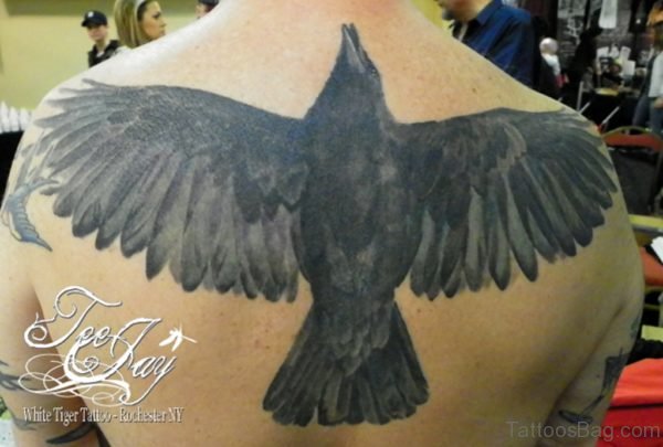Black Crow Tattoo Design On Back