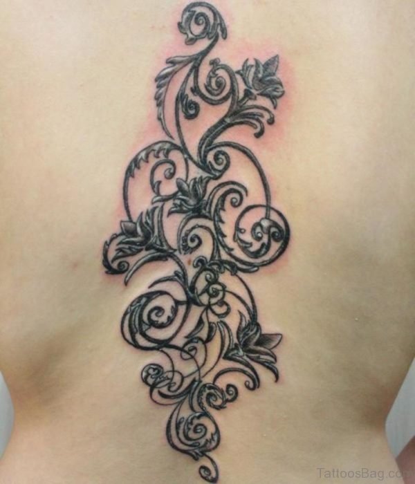 Black Flower Tattoo On Back