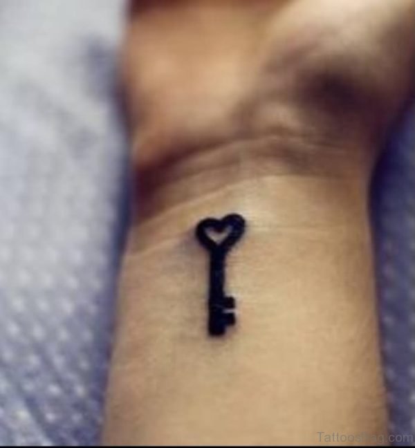 Black Heart Skeleton Key Tattoo On Wrist