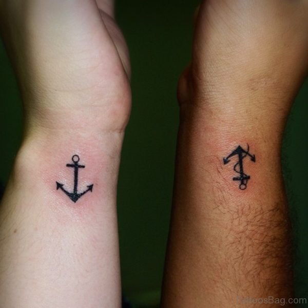 Black Ink Anchor Wrist Tattoo