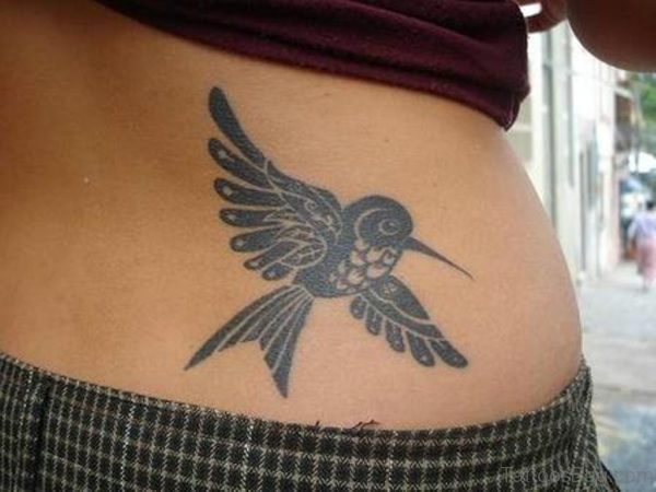 Black Ink Swallow Tattoo Design On The Lower Back-TB1013