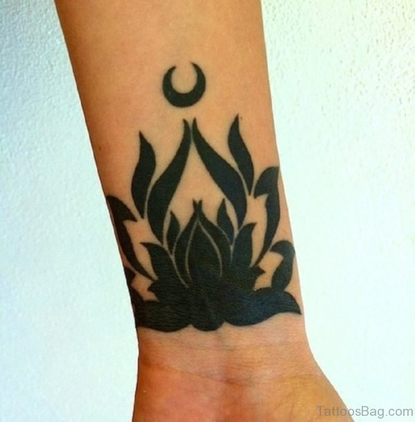 Black Inked Lotus Tattoo