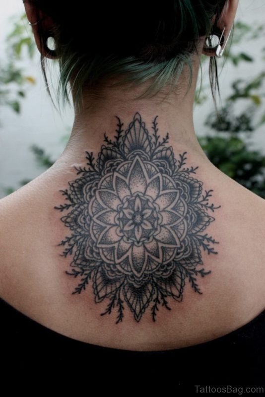 Black Mandala Tattoo Design On Back