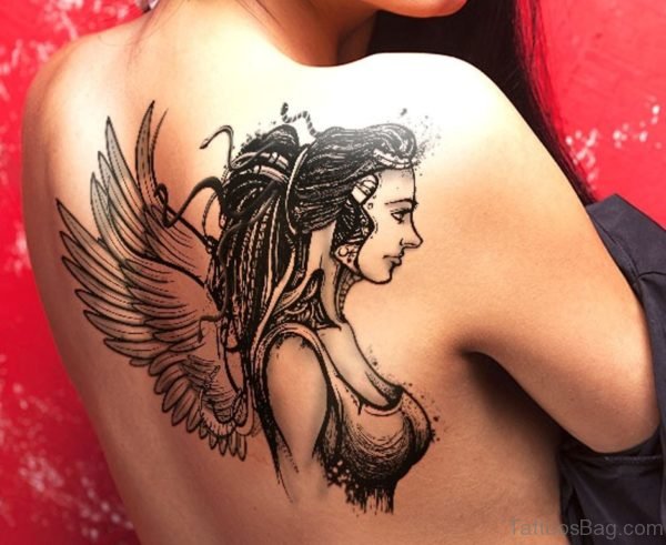 Black Medusa With Wings Tattoo
