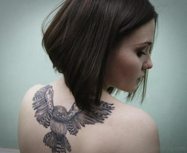 Black Owl Tattoo  On Back