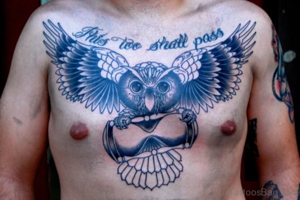 Black Owl Tattoo On Chest