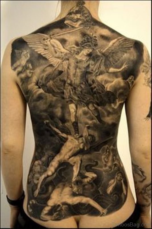 Black Religious Tattoo On Back