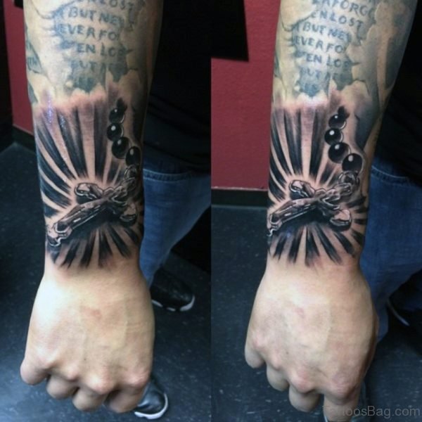 Black Rosary Tattoo On Wrist