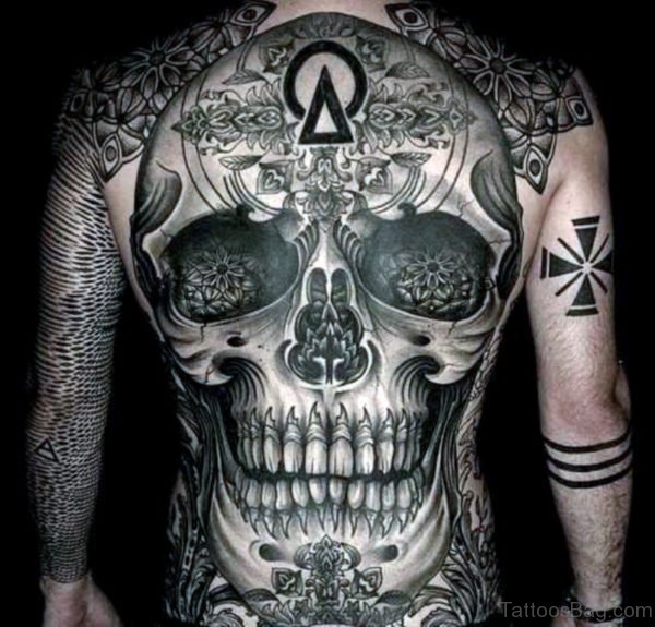 Black Skull Tattoo On Full Back