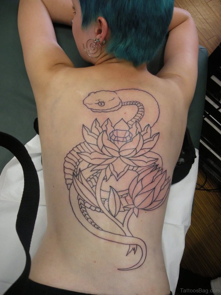Black Snake With Two Lotus Flowers