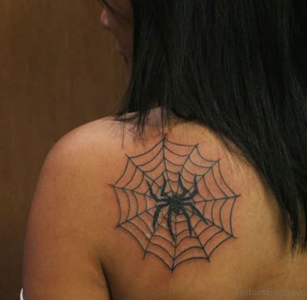 Black Spider Tattoo On Back