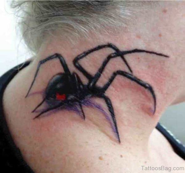 Black Spider Tattoo On Neck