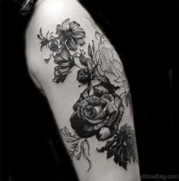 Black Vintage Flower Tattoo Design